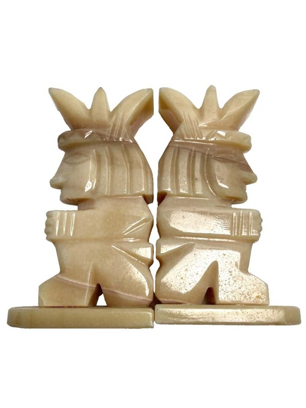 Marble Bookends Tiki Island Aztec Jack Statue Amber Peach Color 8" Tall